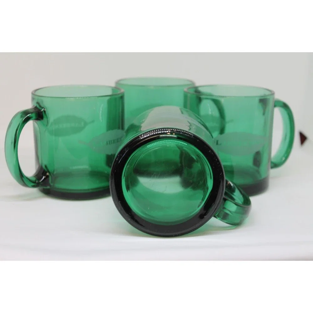 Mid-Century Emerald Green Pressed Labbreemint Advertise Glasse's set of 4